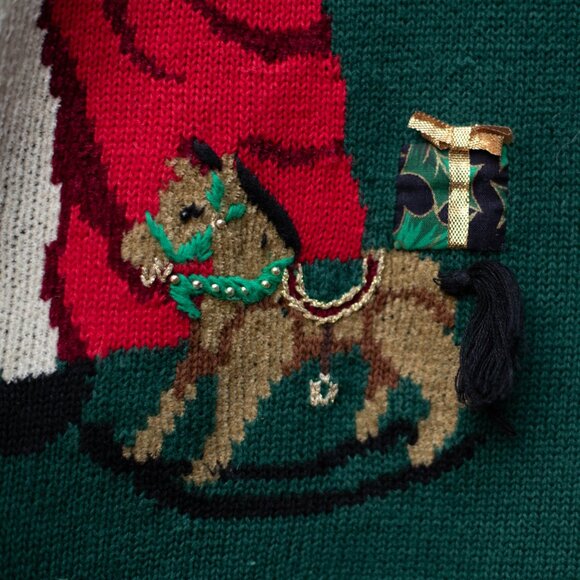Susan Bristol Christmas Sweater M – Santa Embroidered 90s Green Holiday Knit - Picture 5 of 11
